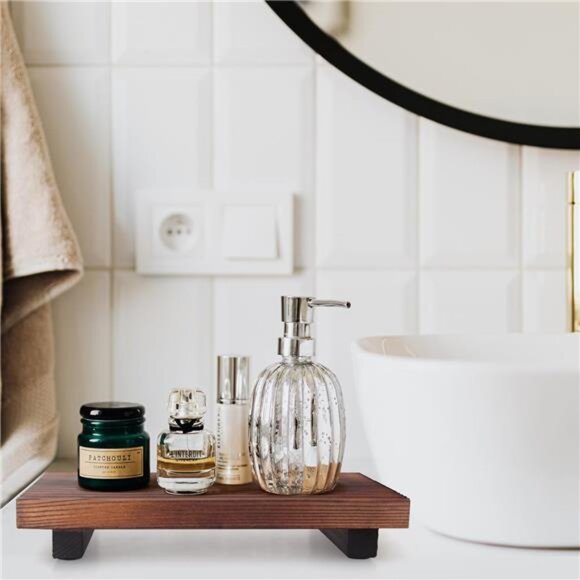 Wood Bathroom Counter Organizer Tray Farmhouse Soap Dispenser Holder Kitchen - Picture 4 of 8